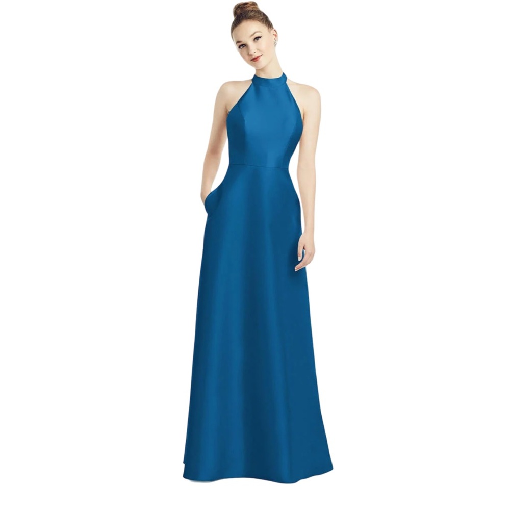 Alfred Sung D772 Cutout Halter Neckline Satin Twill Dress NWOT Size 4